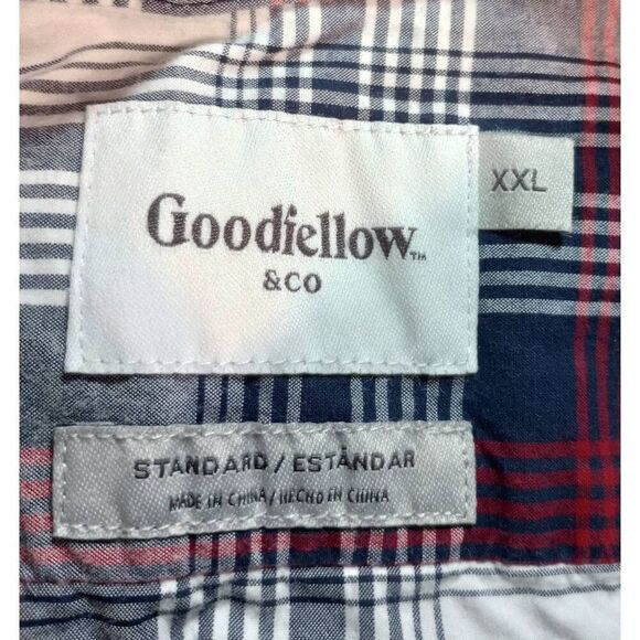 GoodFellow and Co Shirt Men's Extra Extra Large Navy Red Button Front Long Sleev - Picture 6 of 8